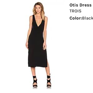 TROIS Black Linen Midi Dress
